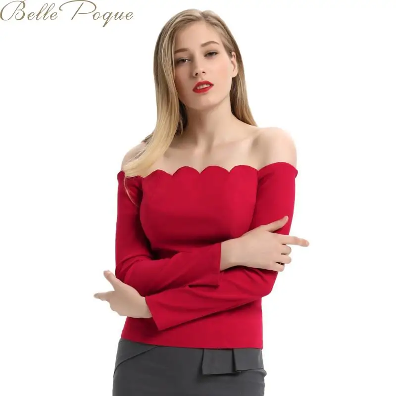 

Belle Poque Vintage Off Shoulder Shirt Women Elegant Pleated Shirts Long Sleeve Tops Casual Shirts