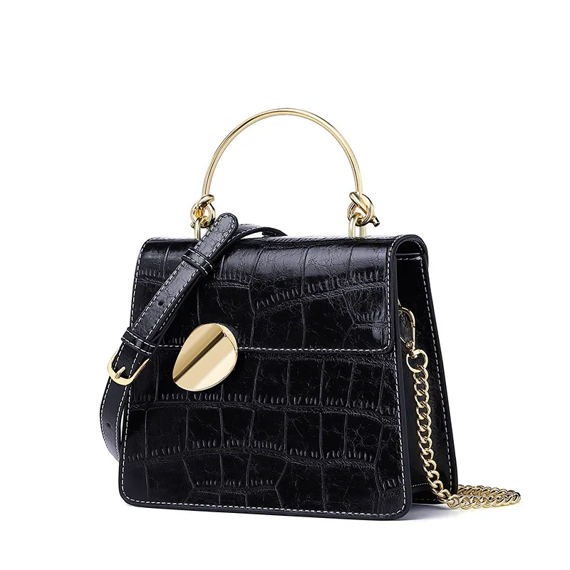 

Leather Crossbody Bags For Women Mini Shoulder Messenger Bag With Metal Handle Lady Travel Totes Crocodile Pattern