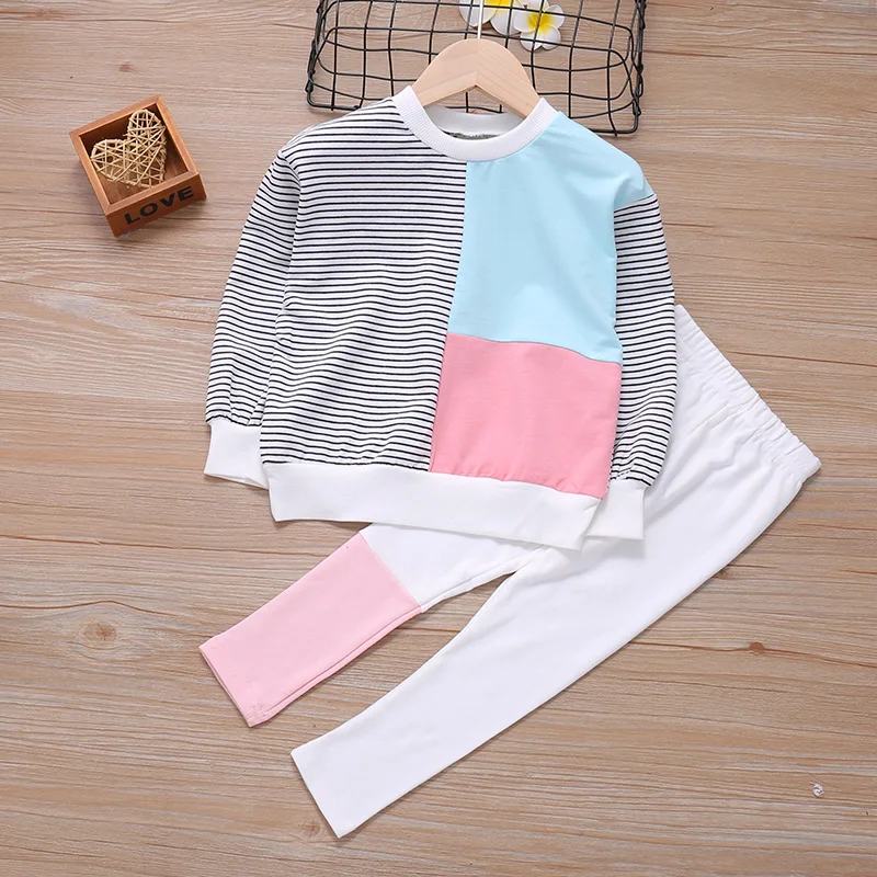 

Autumn Baby Girl Clothes 2Pcs Cute Long Sleeve Top+Pants Suit Kids Girl Clothing Set Splice Children Clothes 3-7Y