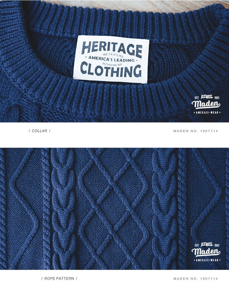 Мужской свитер с круглым вырезом Вязаный Теплый Зимний пуловер темно-синий