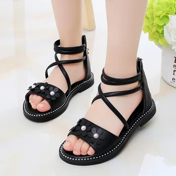 

Children's Roman Sandals 2020 Summer Children's Beach Sandal Kids Soft Leather Sandals For Girls Flowers Princess Shoes D170