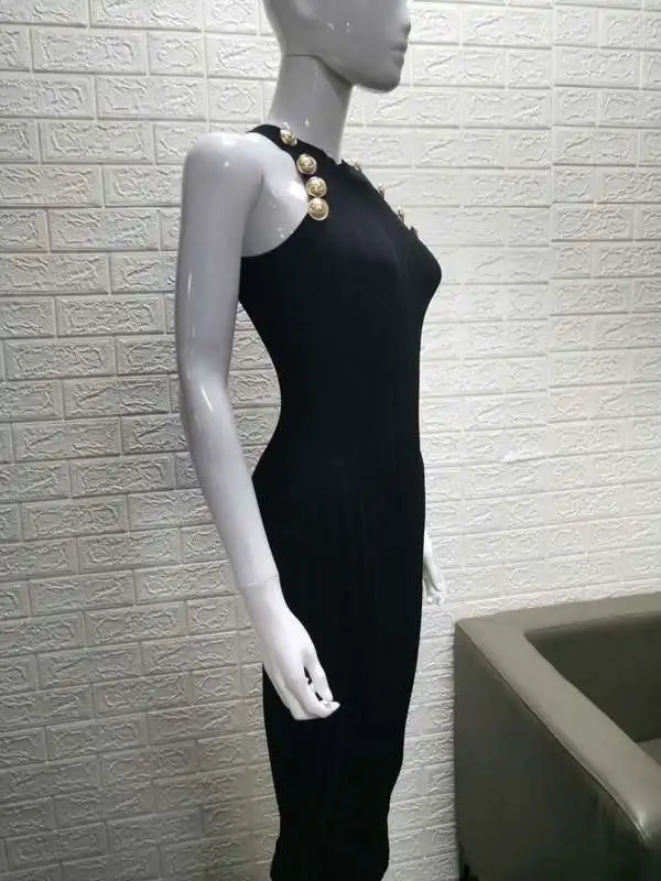 Sexyboutique Бандажное платье Короткое платье карандаш без рукавов с пуговицей О-образным вырезом Бандажное женское платье