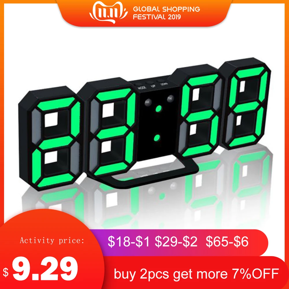 

3D LED Digital Alarm Clocks Wall Hanging Watches Snooze Function Table Clock Calendar Temperature Display Brightness Adjustable