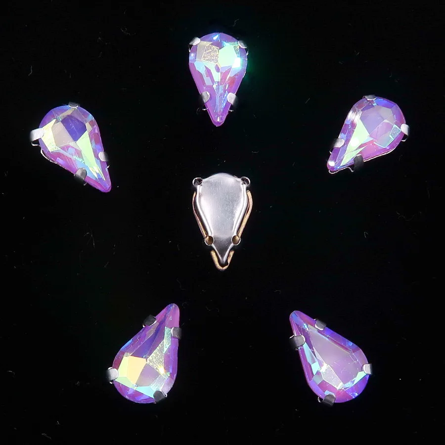 A38 Purple AB Серебряная коготь настройки стекло кристалл 50 шт/п желе конфеты& AB 8*13 мм Тонкий капли воды Форма пришить стразы свадебное платье diy отделка - Цвет: A38 Purple AB