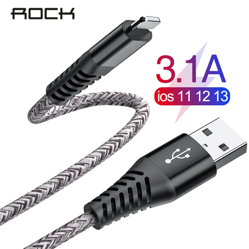 

ROCK Fast Charging USB Cable For iPhone 11 Pro Max Xs Xr X 8 7 6 plus 6s plus ipad Cord Cables Mobile Phone Charger Data Wire