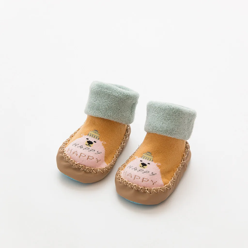 Милые Мультяшные носки для малышей толстые носки-тапочки для новорожденных девочек и мальчиков осенне-зимние нескользящие носки для малышей