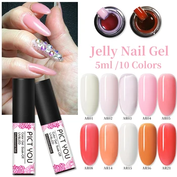 

1 Bottle PICT YOU 5ml Jelly Gel Polish Colorful Bling Sequins Semi-transparent Pink White UV Gel Varnish