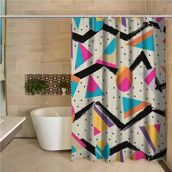 

Indie Professional Shower Curtain Eighties Memphis Fashion Style Geometric Abstract Colorful Design with Dots Funky Decorative