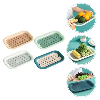 

4Pcs Fruit Tray Creative Draining Plate Double Layer Tray Candy Basket for Home