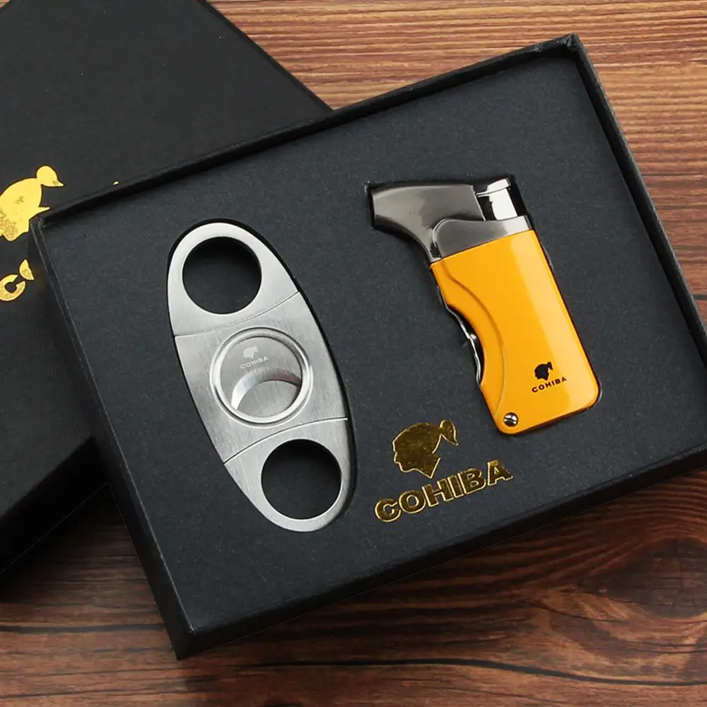 COHIBA зажигалка резак аксессуары для сигар набор металл ветрозащитный Бутан газ C