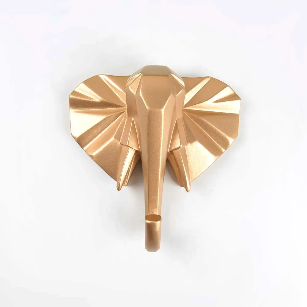 Gold Elephant 1 шт., олень, слон, единорог, носорог, голова животного, полимерный крючок, витрина для одежды, крючок для стоек, пальто, вешалка, кепка, декор комнаты, шоу, настенная сумка - Цвет: Gold Elephant