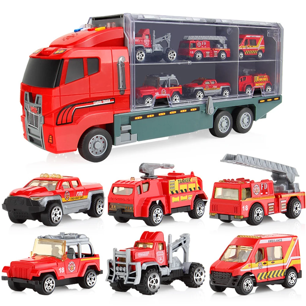 6PCS Truck Alloy Model Toys Car Diecast Container Truck Combination Engineering vehicles Educational Toy Kids Birthday Gift