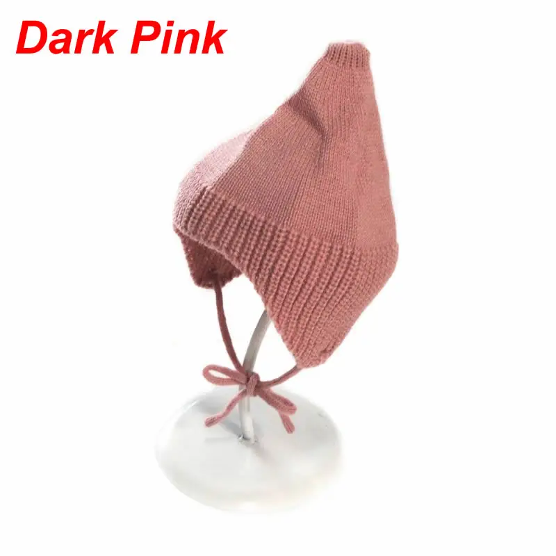 Dark Pink Милая шапка для малышей; зимняя теплая шапка; Хлопковые вязаные шапки для новорожденных; шапочки для маленьких девочек; аксессуары для малышей - Цвет: Dark Pink