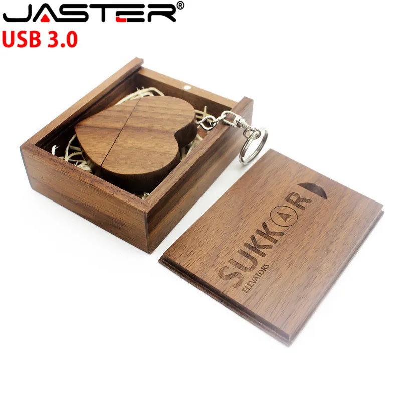 JASTER (1 шт. бесплатный логотип) кленовое деревянное сердце 64 Гб usb3.0 + упаковочная