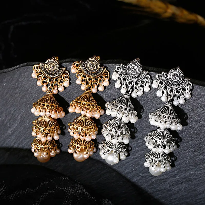 Ретро длинные расклешенные массивные серьги индийские украшения для женщин