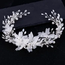 Ручной работы свадебные аксессуары для волос кристалл жемчуг цветы ободок тиара невесты головной убор лента для волос ювелирные изделия