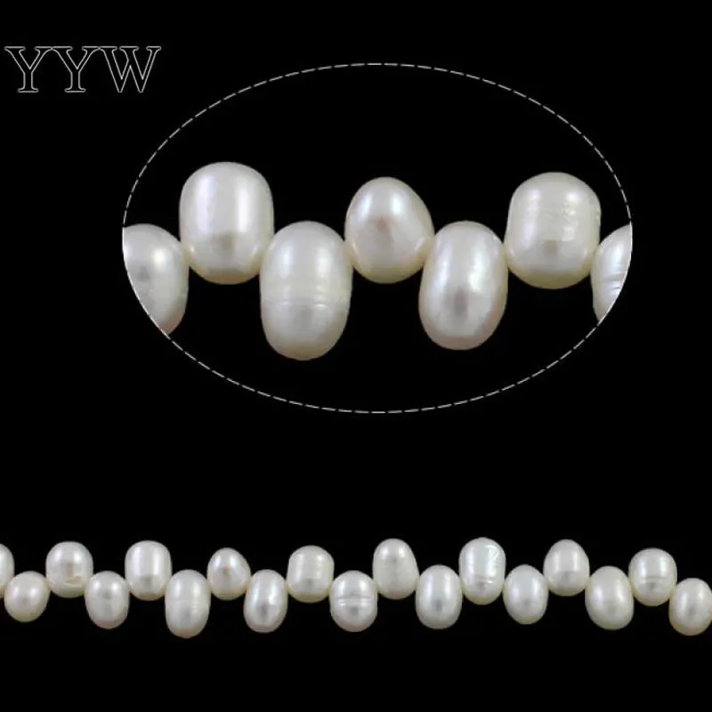 

YYW Rice Cultured Freshwater Pearl Beads natural top drilled white Pearl Chain Beads 5-6mm Sold Per Approx 15.7 Inch Strand