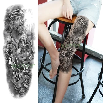 

Waterproof Temporary Tattoo Sticker Our Lady bird flower Jesus cross full arm fake tatto flash tatoo for men women
