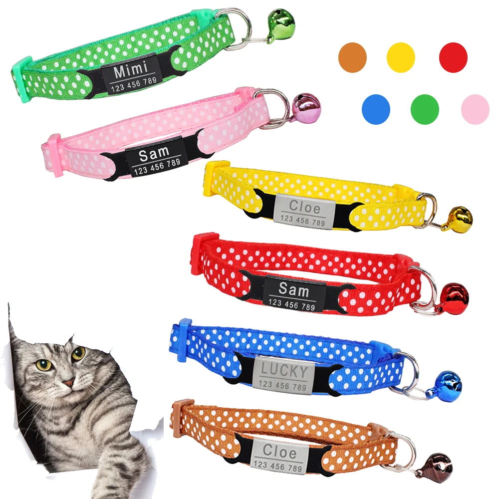 Dot Print Nylon Collar Custom Personalized Id Free Engraving Cat Small