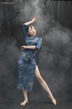 

2020 vintage mandarin collar women qipao classic cheongsam sexy high slit long chinese dress chinese dance qipao dress