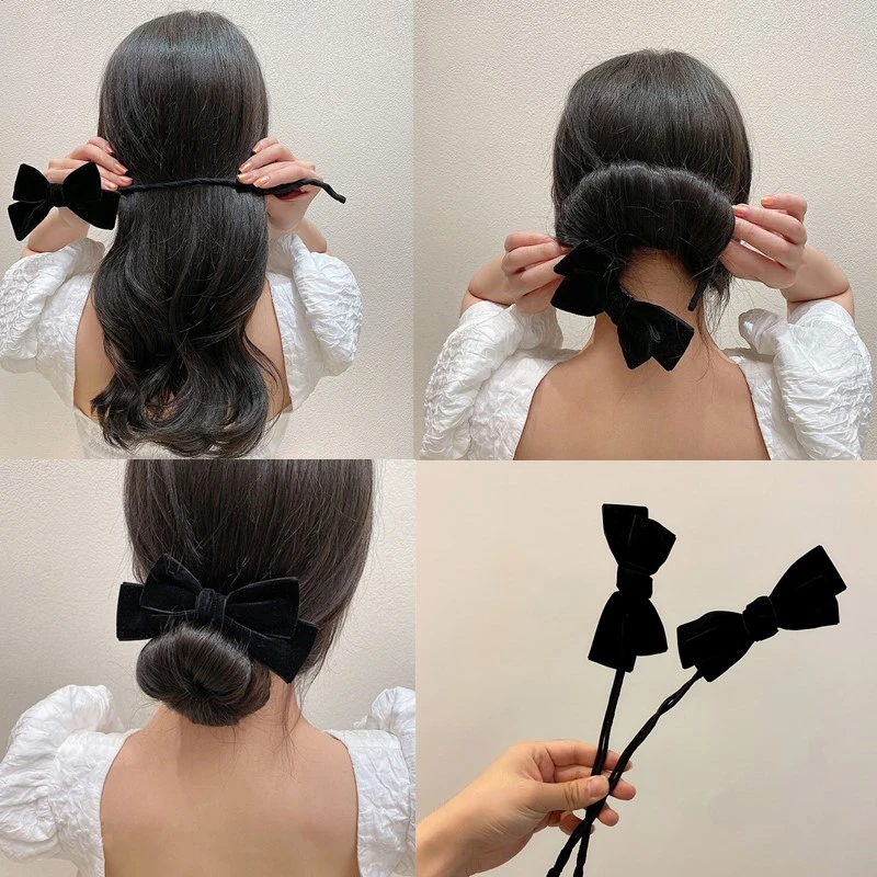 2021 Velvet Bowknot Curly Hair Stick Ponytail Holder Bow Hair Stick Hairpin Hair Rope Woman Hair Accessories Hairdressing Tool 4pc elastic bungee rope cord for reclining garden sun lounger chair folding chair for zero gravity chair recliner camping tool