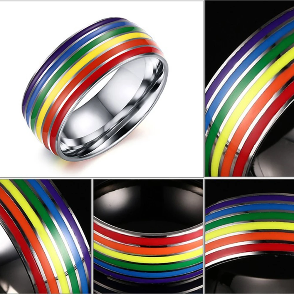 Кольцо ЛГБТ, мужское, женское, разноцветное, из нержавеющей стали