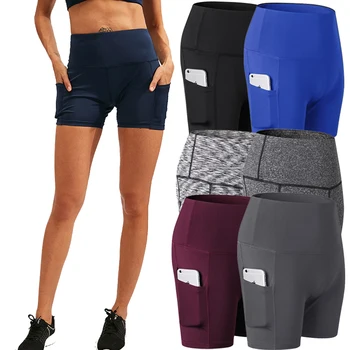 

Women Gym Shorts Jogging Running Shorts Yoga Shorts Women High Waist Lifting Push Up Tight Sports Pocket Fitness Yoga Short Pant