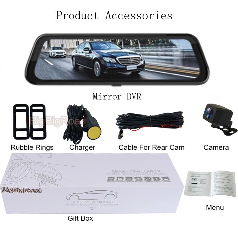 Bigbigroad Car Dvr Dash Camera Screen Stream Rearview Mirror