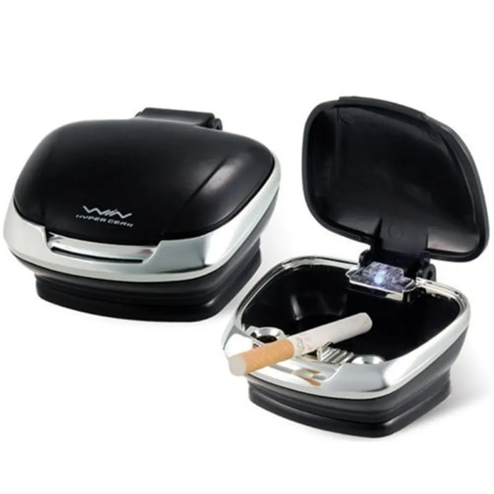Car Ashtray LED Light Alloy Ash Tray Aluminum Cup Portable Smokeless