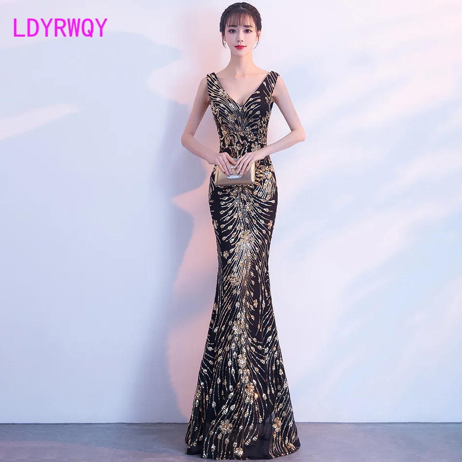 

2019 new slim long fishtail female party fashion dress Floor-Length Zippers Sleeveless Solid Sheath Office Lady Polyester