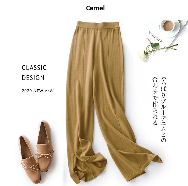 VOGGIN Wool women culottes Wide-leg pants women Merino worsted Knitted wear Loose solid color High Quality Fashion 2020 Autumn