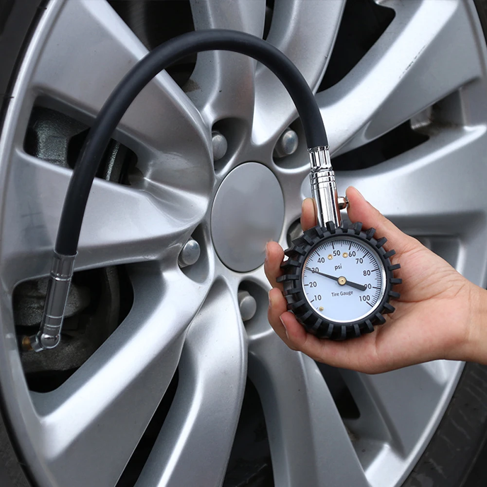 100PSI ABS металлический указатель точности в стиле автомобильных шин манометр с удлинением шланга и короткого Давления Измерительный тестер клапана