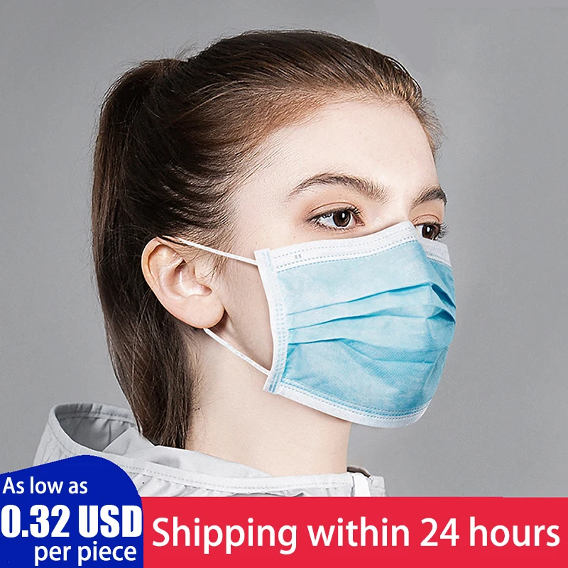 

High Quality Adult Mouth Mask 3 Layer Protection Disposable Face Masks Meltblown Cloth Safety Blue Non Woven Anti Dust Mask