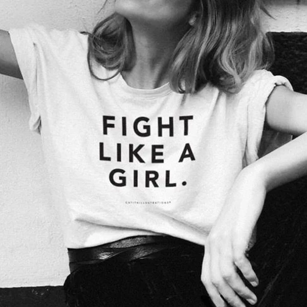 2021 Fight Like A Girl T-shirts Summer White T-shirt Women Tops Short Sleeve O-neck Letter Print Harajuku shirt tumblr T | Мужская
