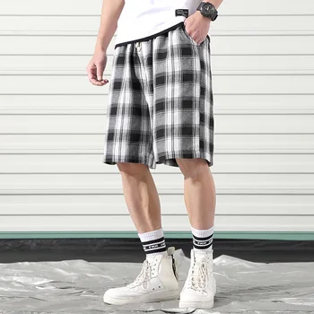 

2020 Summer Pants Men's Shorts Japanese Style Plaid Casual Fashion Hip Hop Streetwear Shorts Men Bermuda Masculina Size M-5XL
