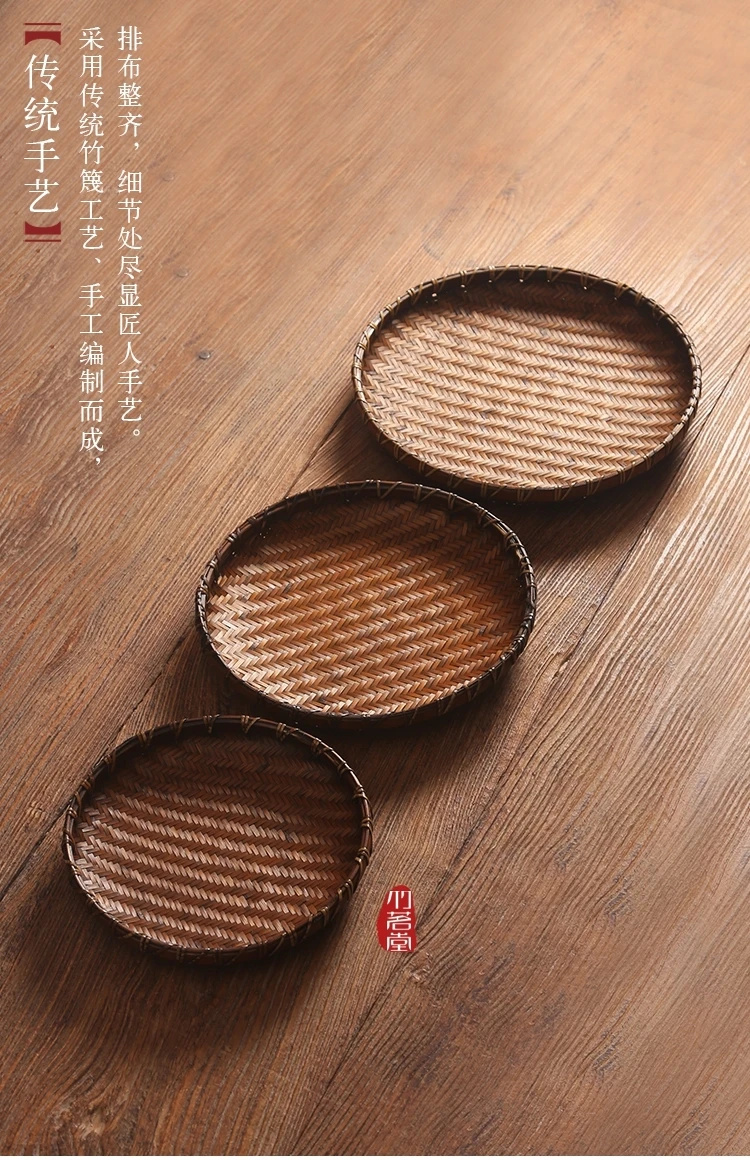 Bamboo Fruit Basket Tea Tray Serving Table Plate Weave Snacks Food Storage Container Dish For Home Decoration Round Handmade