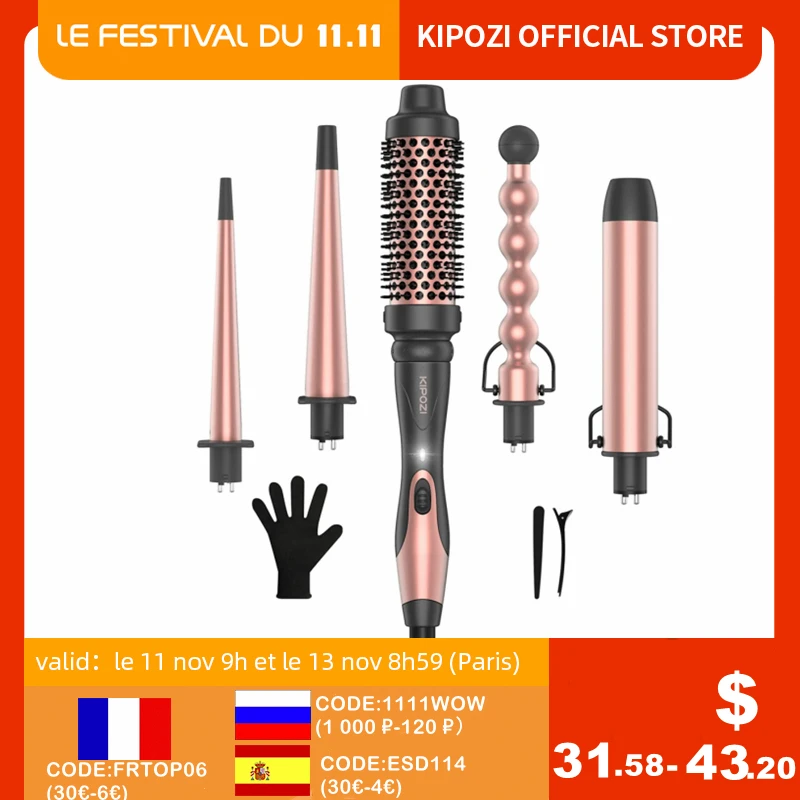 PROD 1005002651014244 KIPOZI Professional Curling Iron 5-in-1 Hair
Tools Instant Heating Electric Curling Iron Hot Air Brush Ceramic
Barrels for Woman