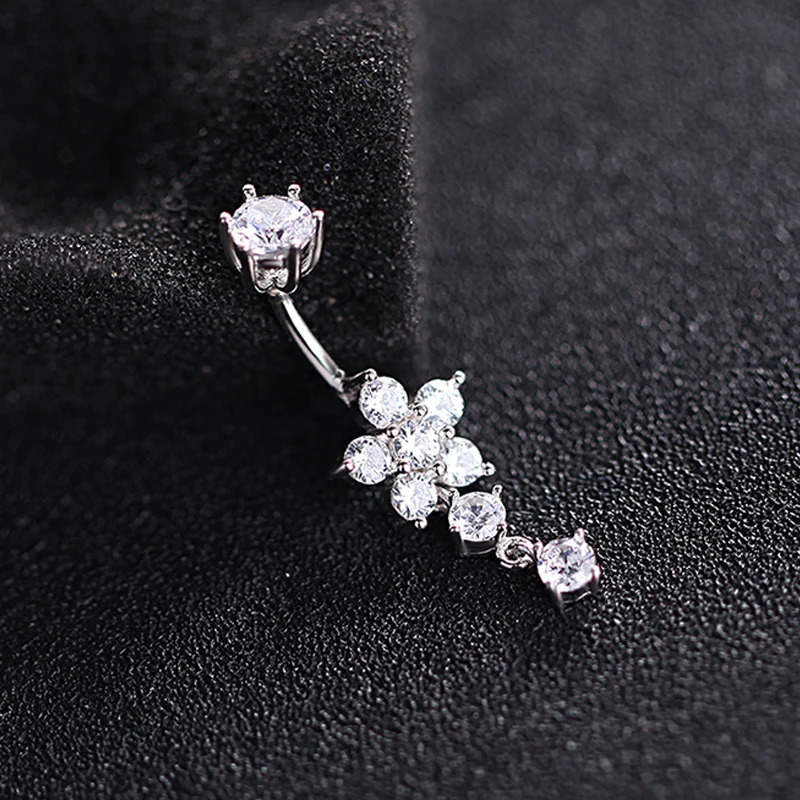 Hypoallergenic 925 Sterling Silver Plum Blossom Flower Navel Piercing Belly Button Rings Romantic Zircon Body Jewelry Women Gift 5