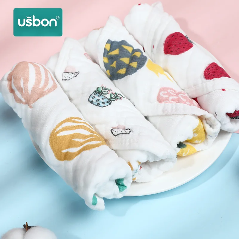 Usbon 4/8 шт. хлопок полотенца для новорожденных вытирания слюней младенцев Полотенца кормящих Полотенца для маленьких мальчиков Bebe, колготки для девочек, Детские мочалки салфетки для бани халаты платок с нарисованным лицом