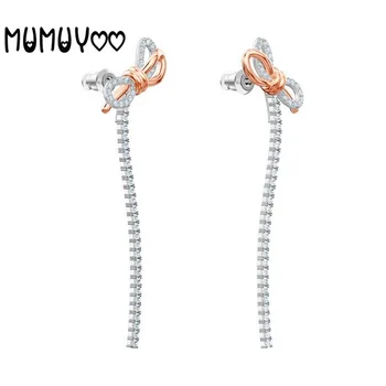 

Fashion jewelry high quality swa,charm elegant and romantic bowknot crystal long earline butterfly shape tassel women earrings