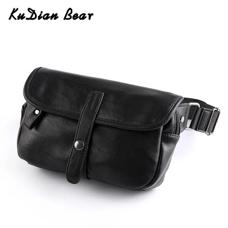 

KUDIAN BEAR Men's Chest Bag Crossbody Waterproof PU Leather Black Casual Sports Waist Bags Small Korean Style Bolsa BIX330 PM49