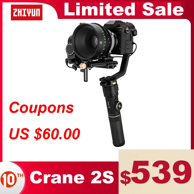 Zhiyun Crane 2S 3 осевой портативный монопод с шарнирным замком Камера стабилизатор для