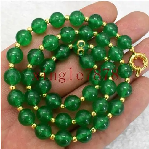 

Jewelry Pearl Necklace 8mm Natural Green Emerald Round Gemstone Beads Necklace 18'' Free Shipping