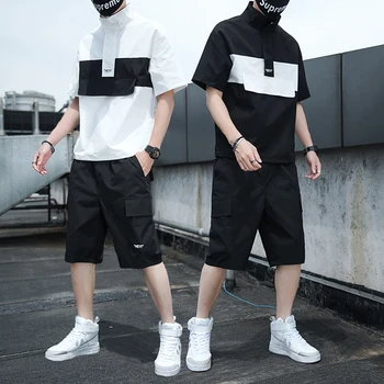 

2020 Summer Trainingspak Mannen New Large Size Men's Short Sleeve Mens 2 Piece Set T-shirt Shorts Suit White Black Jogging Homme