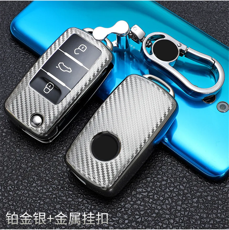 Tpu Carbon Filber Car Key Case Cover For VW Volkswagen Polo Tiguan Passat B5 B6 B7 Golf 4 5 6 MK6 Jetta Lavida For Skoda Octavia