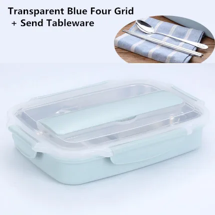 Transparent Blue 4 ONEUP, переносная изолирующая коробка для ланча из нержавеющей стали, 304, японский офисный персонал, разделенная микроволновая печь с подогревом, Bento box - Цвет: Transparent Blue 4