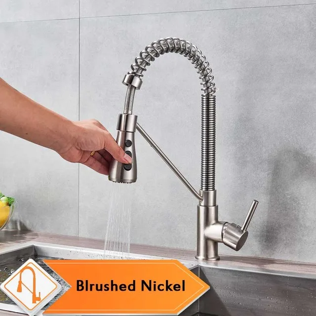Brushed NIckel B Матовый черный смеситель для кухни на бортике, смеситель с поворотом на 360 градусов, распылитель, сопло для кухонной раковины, краны для горячей и холодной воды - Цвет: Brushed NIckel B