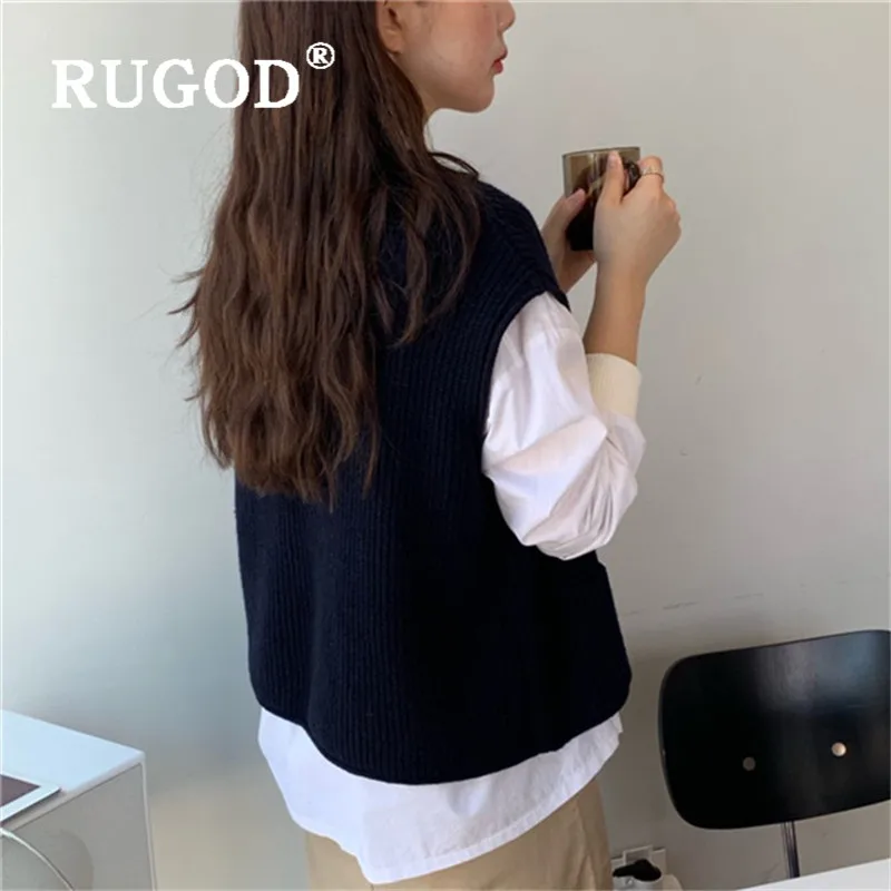 RUGOD свитер с круглым вырезом жилет с карманом женский корейский стиль Повседневный Без Рукавов Вязанный жилет весенний свободный короткий пуловер жилет