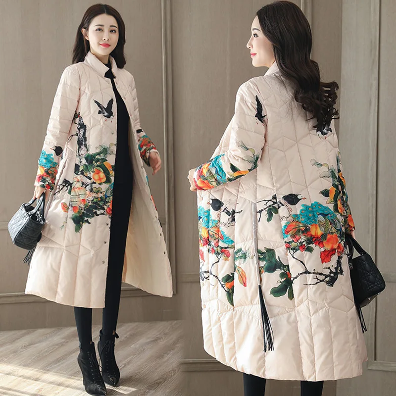 

Long Cotton-padded Clothes Female Winter New Style 2018 WOMEN'S Dress Korean-style Stand Collar Single Breasted Slimming Fashion