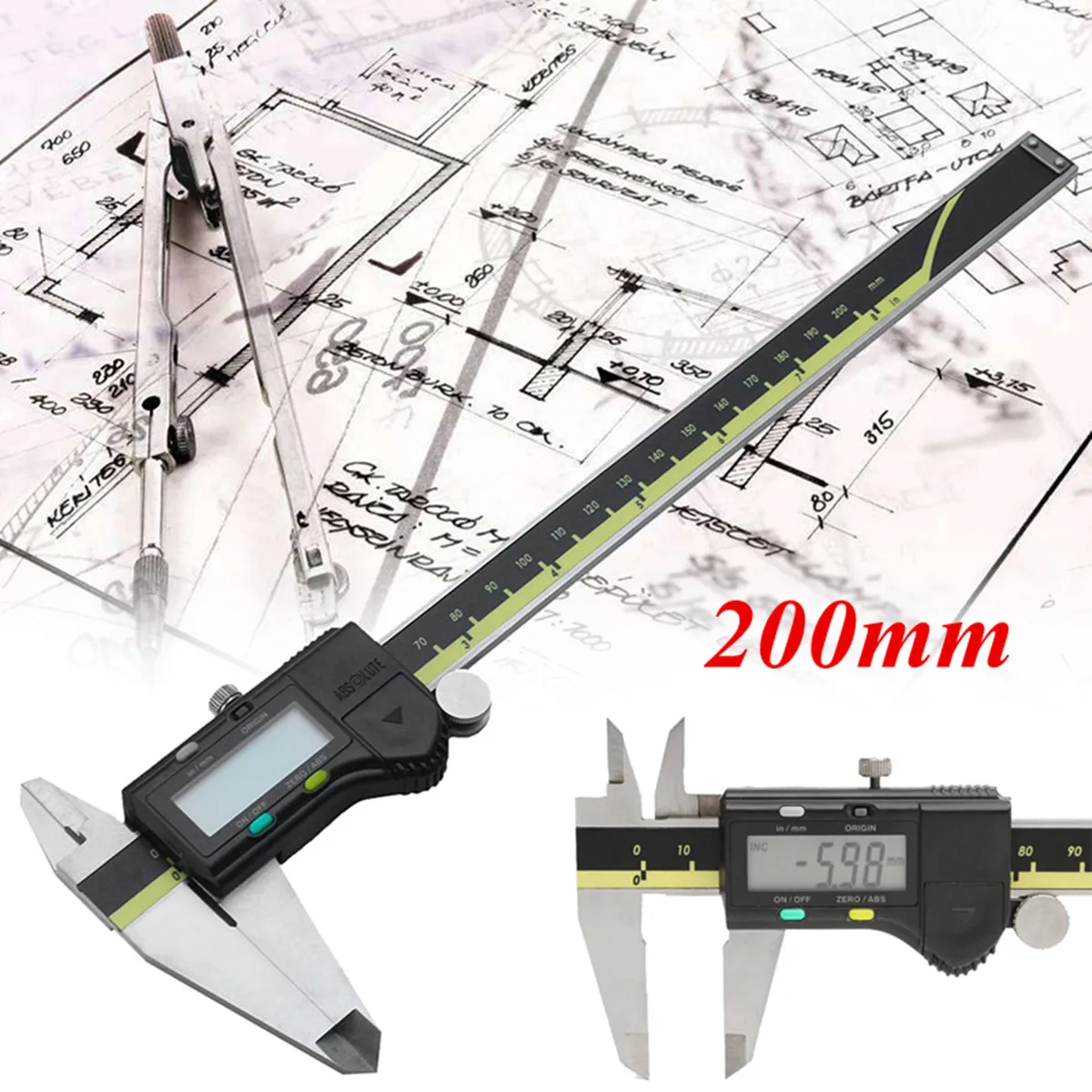 

200mm Stainless Steel Measuring Tool Digital Caliper 8'' Vernier Calipers LCD Absolute Digital Digimatic Gauge Measuring Tool